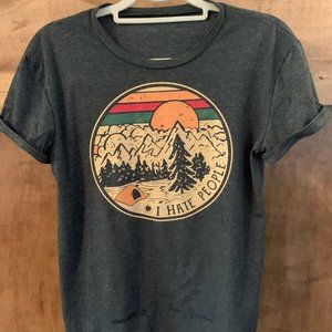 Camping I Hate People Vintage Graphic Funny Gift T Shirt Grey Cotton Small